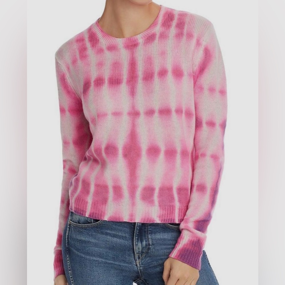 AQUA Cashmere Womens Crewneck Sweater Long Sleeve Size Small Pink Tie-Dye ($198)
